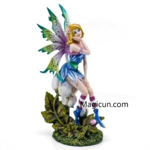 Fairy Collection~Colorful Blue Fairy Sitting On Flower Figurine Statue 10.5"H Resin New!