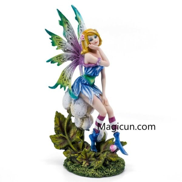 Fairy Collection~Colorful Blue Fairy Sitting On Flower Figurine Statue 10.5"H Resin New!