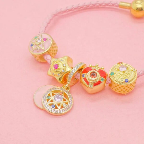 925 Sterling Silver Anime Sailor Moon Gold Color Charms Beads For Bracelet Bangle Charms DIY Jewelry Making Sailor Fans Gift