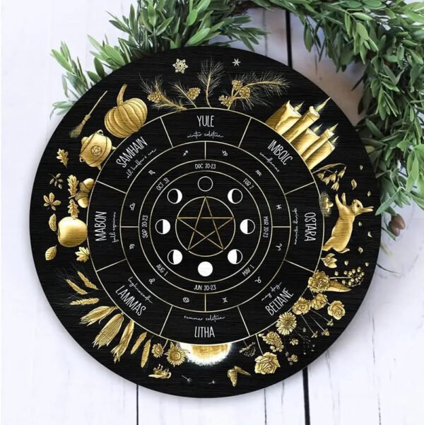 Wheel of the Year Wooden Wall Plaque - Witch Pagan Wiccan Sabbat Decor