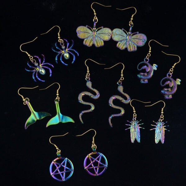 7type Psychedelic Multicolor Cicada Snake Butterfly Spider Insect Animal Earrings Cute Earrings Magic Jewelry for Women