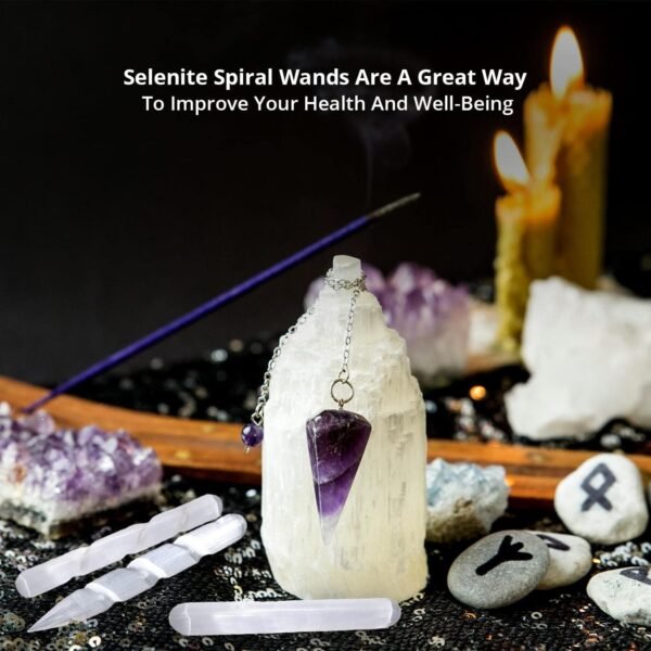 Himalayan Glow 1063 WBM Selenite Healing Crystals, 2 Wands with Single Massage Stick – 3 Count
