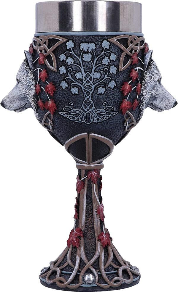 Artist Collections~ Lisa Parker Guardian of the Fall White Autumn Wolf Goblet, 19.5cm