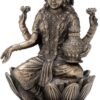 Magic  Collection~3.3" Hindu God Lakshmi Sitting On Lotus Cast Resin Antique Bronze Finish Statue Fortune Sculpture