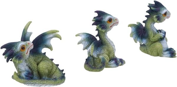 Fantasy Collection~ Triple Trouble Small Set of Three Dragon Infant Ornaments, Green, 15.5cm