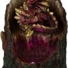 Fantasy Collection~ Arboreal Hatchling Red Dragon in Tree Trunk Light Up Figurine, Green, 10.8cm