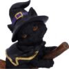 Wiccan Collection~Tabitha Small Witches Familiar Black Cat and Broomstick Figurine, 11cm