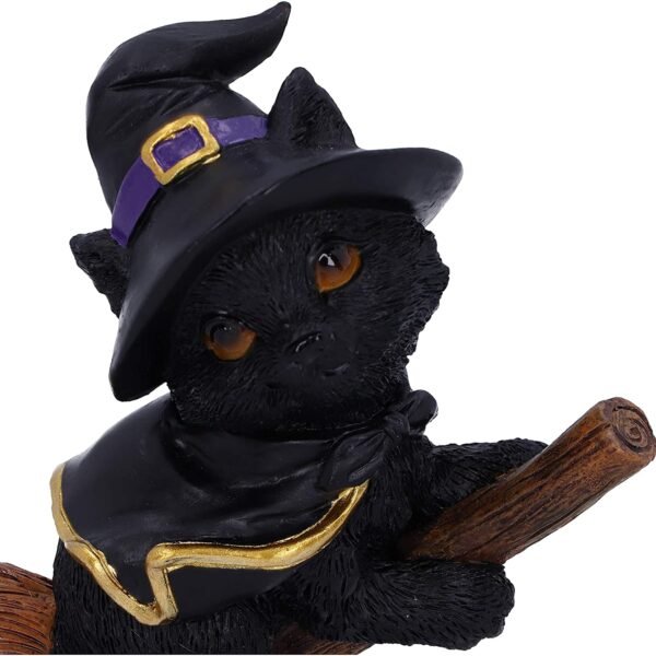 Wiccan Collection~Tabitha Small Witches Familiar Black Cat and Broomstick Figurine, 11cm
