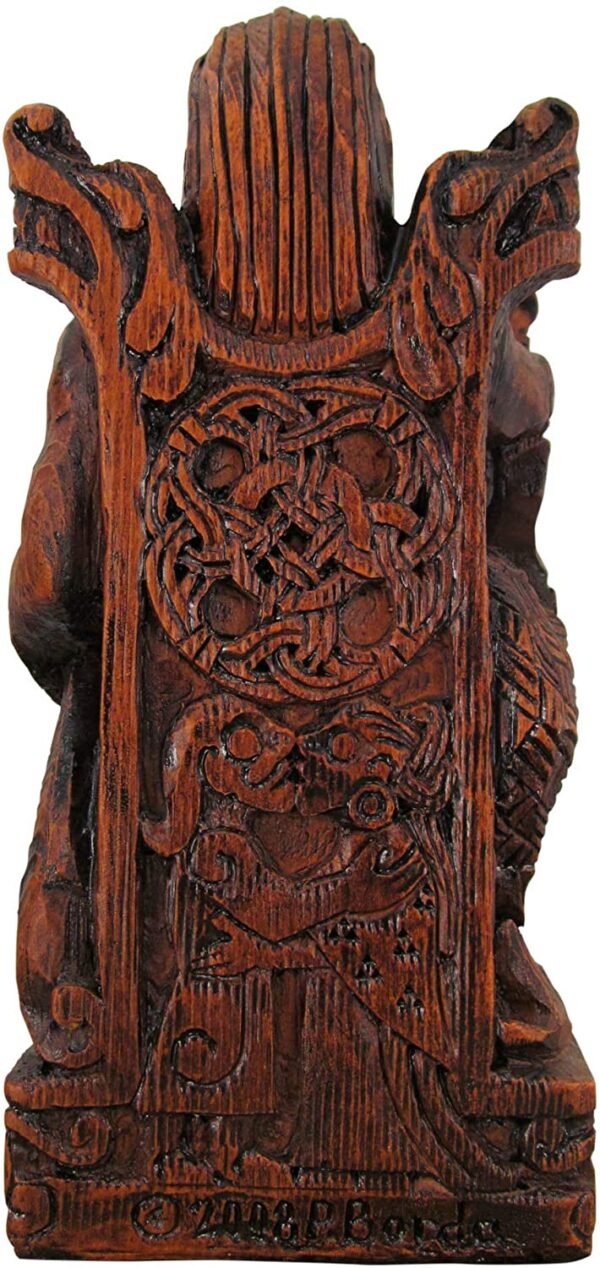 Magicun Altar~Dryad Design Seated Norse God Freyr Statue Wood Finish