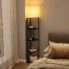 5-Tier Corner Shelf Floor Lamp with Type C, USB Port & 1 Power Outlet and 3CCT LED Bulb, Modern Display Lamp for Narrow Corner Bookshelf Lamp for Living Room, Bedroom, Office - Black