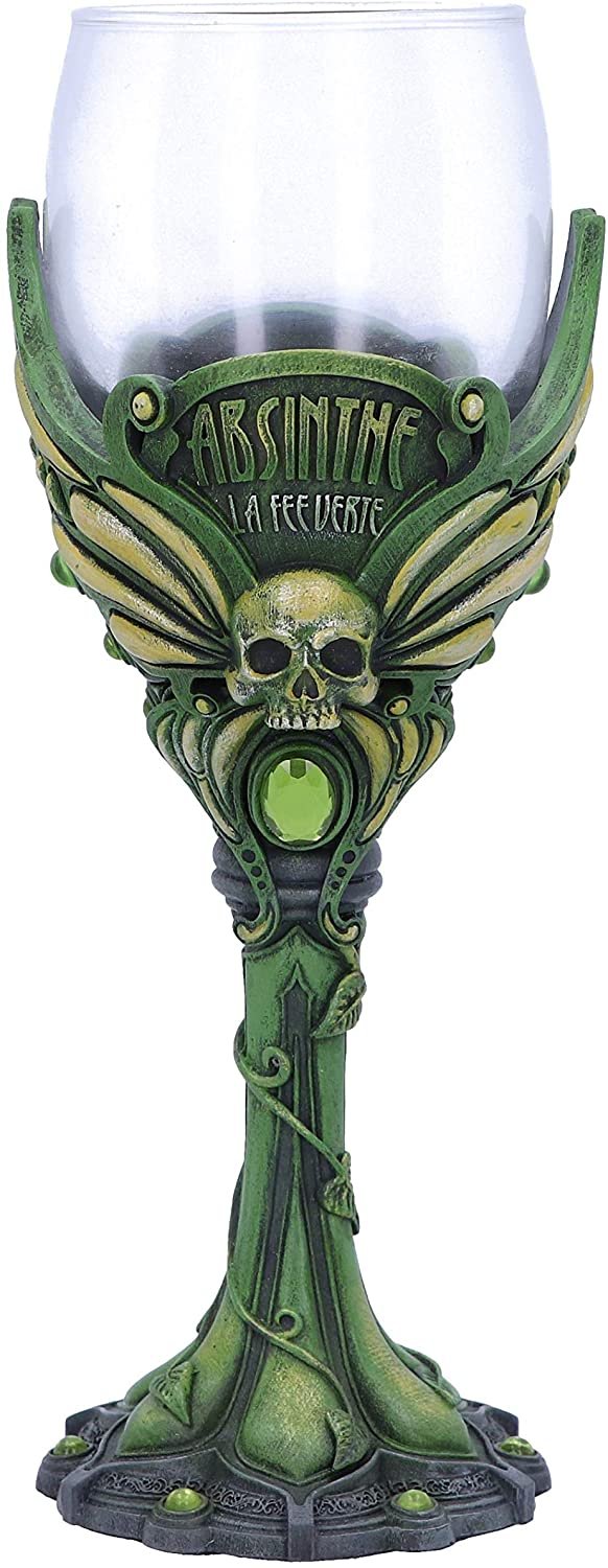Dark Collection~Absinthe La Fee Verte Green Goblet Wine Glass, Polyresin, 20cm