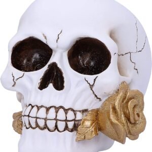 Dark Collection~Floral Fate Golden Rose Skull Ornament, White, 17.5cm