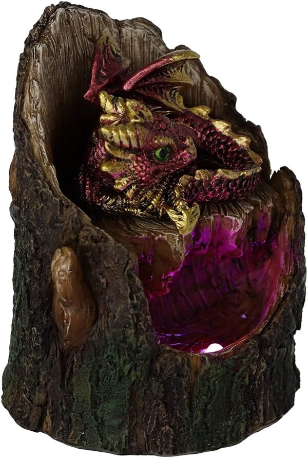 Magicun N.Giftware~Arboreal Hatchling Red Dragon in Tree Trunk Light Up Figurine, 10.8cm, Green