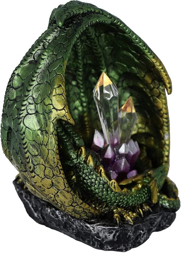 Magicun N.Giftware~Quartz Guard Green and Gold Dragon Crystal Light Up Figurine, 11.5cm