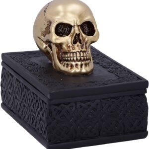 Dark Collection~Celtic Opulence Golden Skull Black Trinket Box, 11.8cm