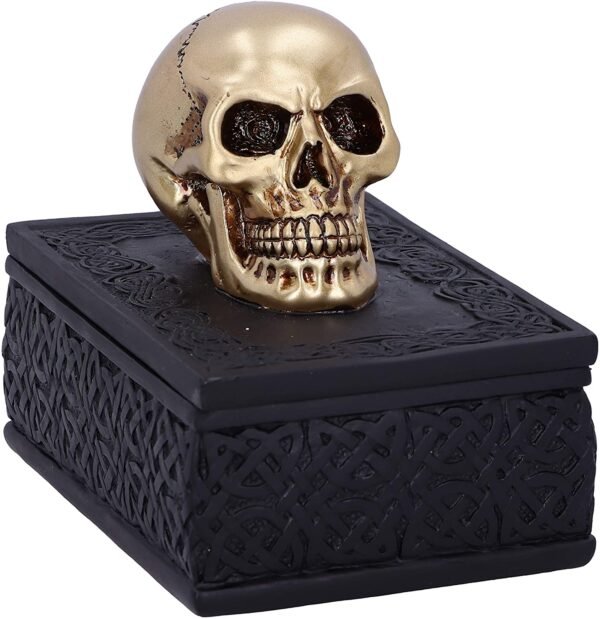 Dark Collection~Celtic Opulence Golden Skull Black Trinket Box, 11.8cm