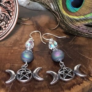 Triple Moon Pentagram Earrings - Pagan Jewelry, Triple Goddess, Wicca, Heathen, Elemental, Full Moon, Moon Jewelry, Moon Earring