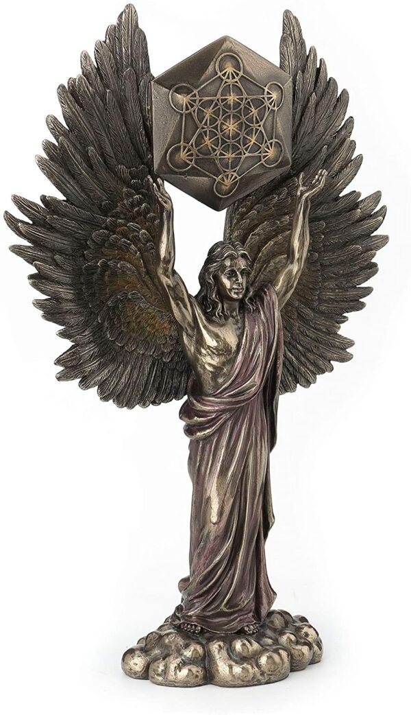 Magic  Collection~Archangel Metatron Holding Up Sacred Geometry Cube Statue