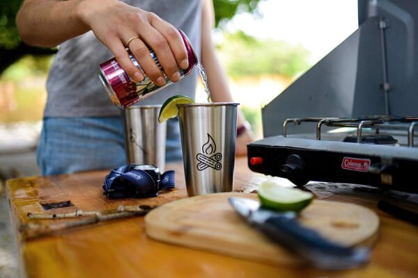 Set of 4 Stainless Steel Cups with Camping Theme - Camping Gift for Men or Women, Decor for Your RV or Camper - 16Oz Capacity - Glasses Safe for Kids