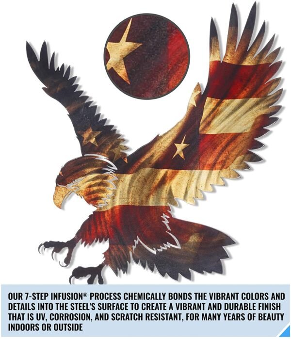Magic  Collection~3D Metal Wall Art - Bald Eagle American Flag Wall Decor - Patriotic Country Wall Art - Handmade in the USA for Use Indoors or Outdoors