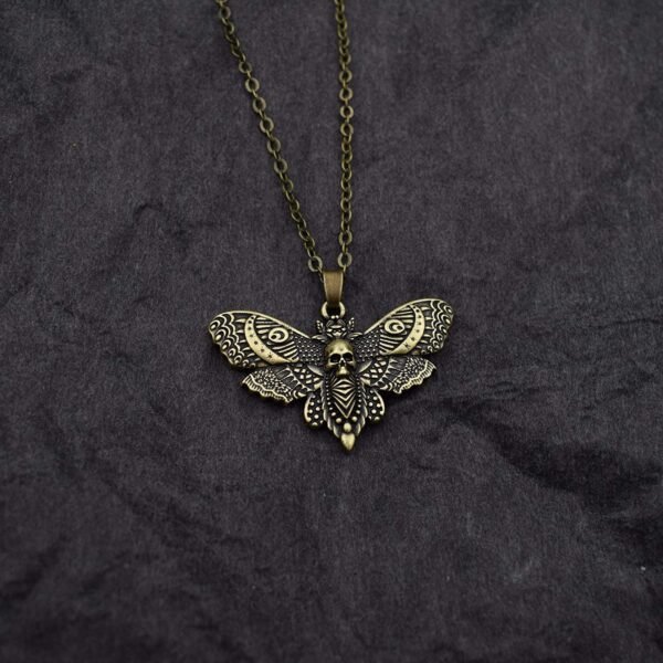 Big Skull and Dead Moth Head Insect Jewellery Butterfly Pendant Necklace