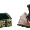 Wiccan Collection~Binx Small Witches Familiar Black Cat and Spellbook Figurine Box, Green, 11cm
