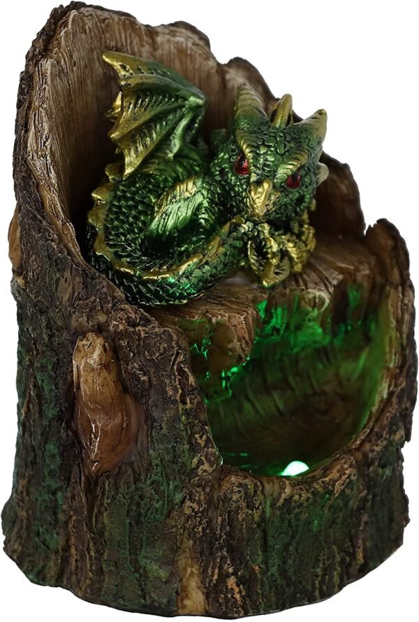 Magicun N.Giftware~Arboreal Hatchling Green Dragon in Tree Trunk Light Up Figurine, 10.8cm, Red