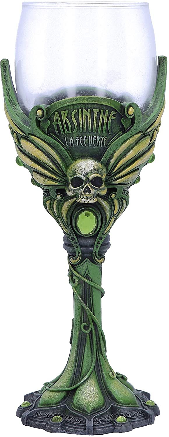 Dark Collection~Absinthe La Fee Verte Green Goblet Wine Glass, Polyresin, 20cm