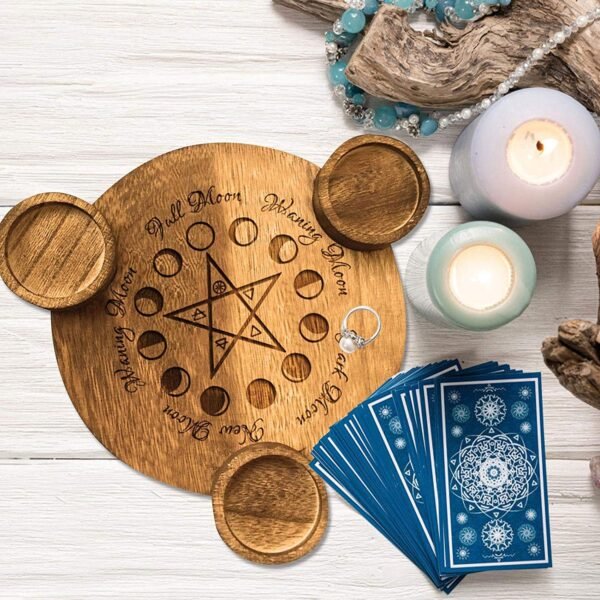 Home Decor~Further Wooden Candle Holder, Unique Pentagram Tea Light Candle Holder,Tarot Candle Candlestick Bracket Decor, Pentagram Hand Carved Wooden With 3 Candle-Tealight Holder