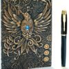 Witchcraft~Embossed Leather Journal Writing Notebook - Antique Handmade Leather Daily Notepad Sketchbook, Travel Diary & Notebooks to Write in, Phoenix Gift For Men & Women, with Golden Classic Pen, (Bronze)