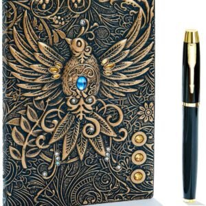 Witchcraft~Embossed Leather Journal Writing Notebook - Antique Handmade Leather Daily Notepad Sketchbook, Travel Diary & Notebooks to Write in, Phoenix Gift For Men & Women, with Golden Classic Pen, (Bronze)