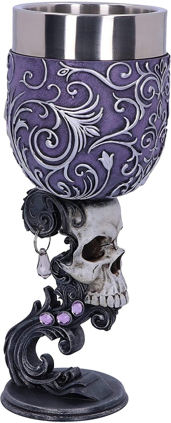 Magicun N.Giftware~Deaths Desire Twin Skull Heart Set of Two Goblets, 18.5cm, Purple