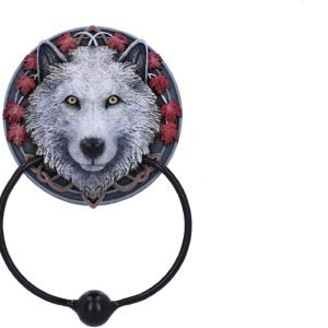 Artist Collections~ Lisa Parker Guardian of the Fall White Autumn Wolf Door Knocker, 18cm