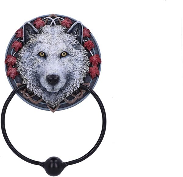 Artist Collections~ Lisa Parker Guardian of the Fall White Autumn Wolf Door Knocker, 18cm