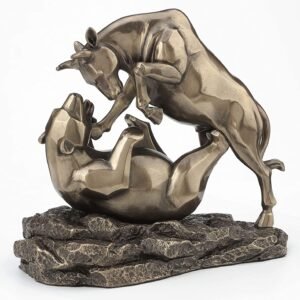 Magic  Collection~6 Inch Wall Street Stock Market Bull Bear Fight Financial Broker Gift Abstract Bronze Finish Tabletop Statue