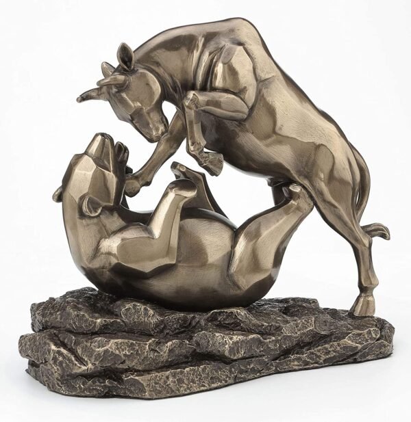 Magic  Collection~6 Inch Wall Street Stock Market Bull Bear Fight Financial Broker Gift Abstract Bronze Finish Tabletop Statue