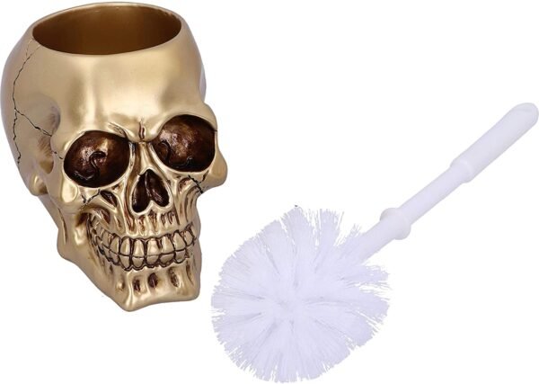 Magicun N.Giftware~Death Golden Skull Toilet Brush Holder, 16.4cm, Gold