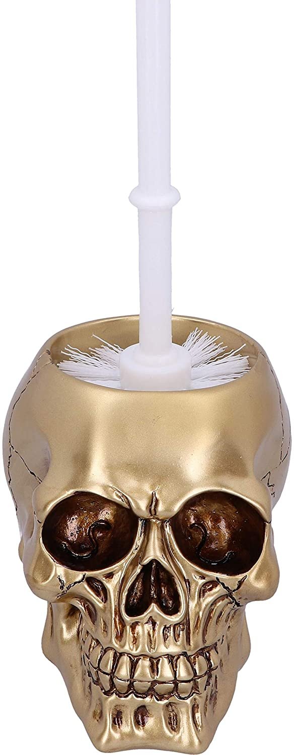 Magicun N.Giftware~Death Golden Skull Toilet Brush Holder, 16.4cm, Gold