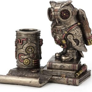 Magic  Collection~5 Inch Steampunk Owl Cell Phone Stand Pen Holder Antique Bronze Finish Statue