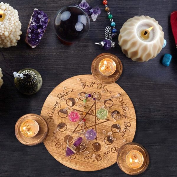 Home Decor~Further Wooden Candle Holder, Unique Pentagram Tea Light Candle Holder,Tarot Candle Candlestick Bracket Decor, Pentagram Hand Carved Wooden With 3 Candle-Tealight Holder