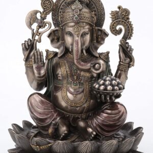 Magic  Collection~10.24 Inch 5 lbs Lord Ganesha Sitting on Lotus Hindu God Antique Bronze Finish Statue