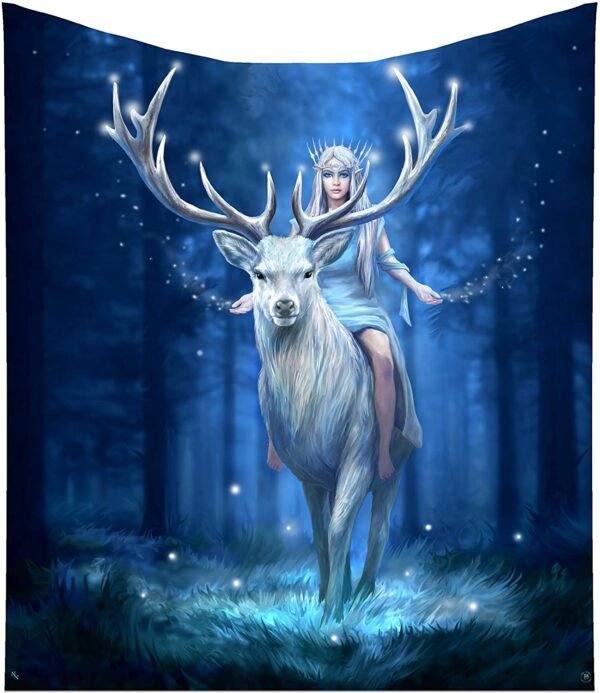 Artist Collections~ Anne Stokes Fantasy Forest Elven Queen Stag Throw Blanket, Blue, 160cm