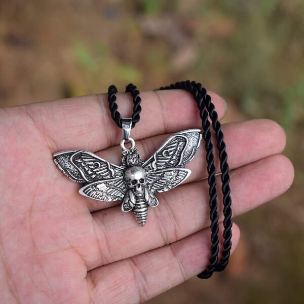 SanLan Death Head Moth Pendant Necklace Wicca Jewelry Goth Moth and The Moon