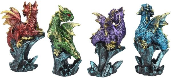 Fantasy Collection~ Dragonling Brood Set of 4, Resin, Metallic Multi-Coloured, 4cm