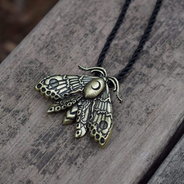 SanLan Death Head Moth Pendant Necklace Wicca Jewelry Goth Moth and The Moon