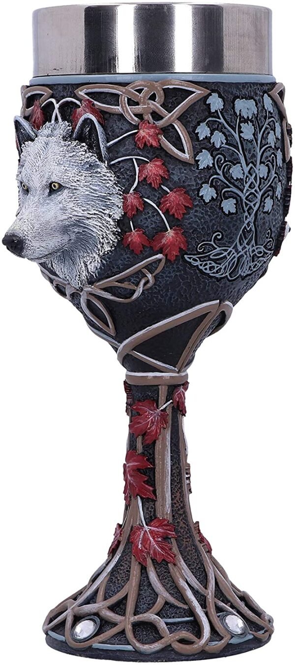 Artist Collections~ Lisa Parker Guardian of the Fall White Autumn Wolf Goblet, 19.5cm