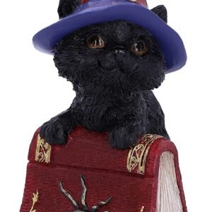 Wiccan Collection~Hocus Small Witches Familiar Black Cat and Spellbook Figurine, Red, 12.7cm