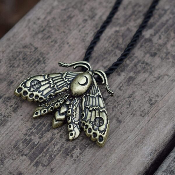 SanLan Death Head Moth Pendant Necklace Wicca Jewelry Goth Moth and The Moon