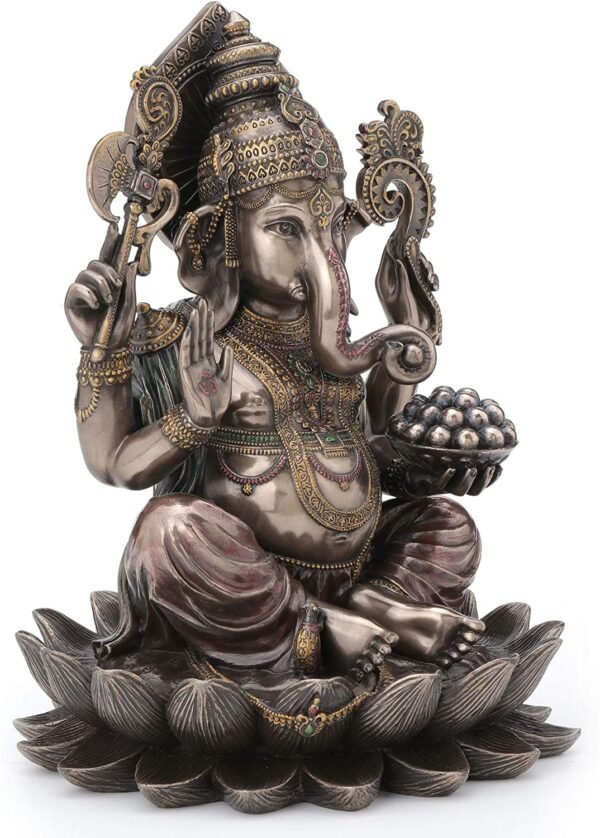 Magic  Collection~10.24 Inch 5 lbs Lord Ganesha Sitting on Lotus Hindu God Antique Bronze Finish Statue