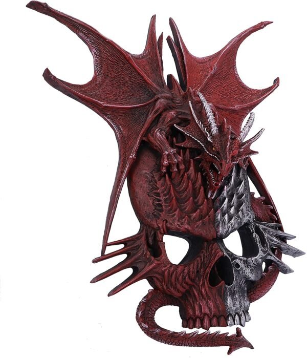 Artist Collections~ Spiral Serpent Infection Dragon and Mutated Skull Wall Plaque, Red, 31.5cm